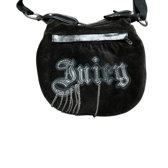 Vintage Juicy Couture Y2K  black velvet Juicy chain detail crossbody rare - Picture 2 of 16